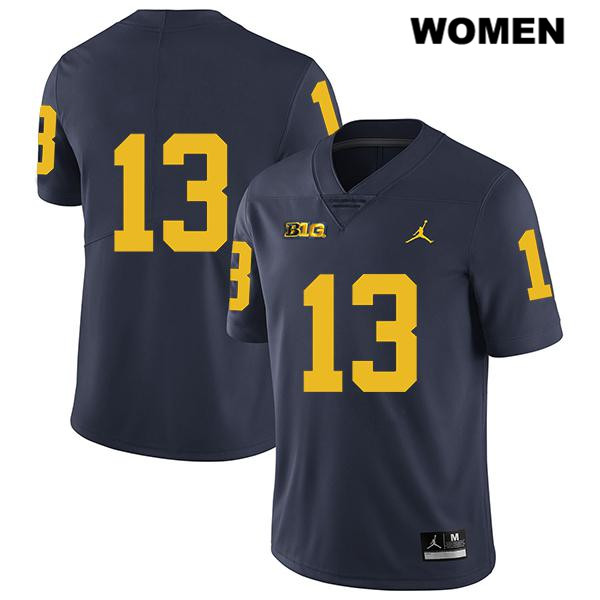 Women's NCAA Michigan Wolverines Tru Wilson #13 No Name Navy Jordan Brand Authentic Stitched Legend Football College Jersey VJ25X31UY